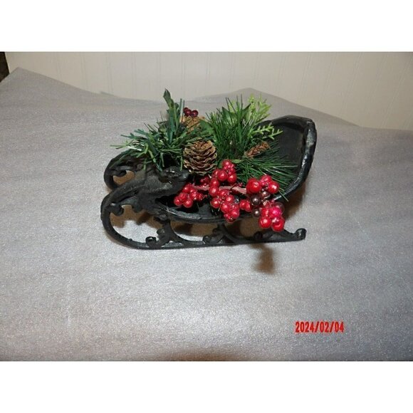 Vintage Metal Decorative Sleigh Sled 7" Black - Picture 1 of 3